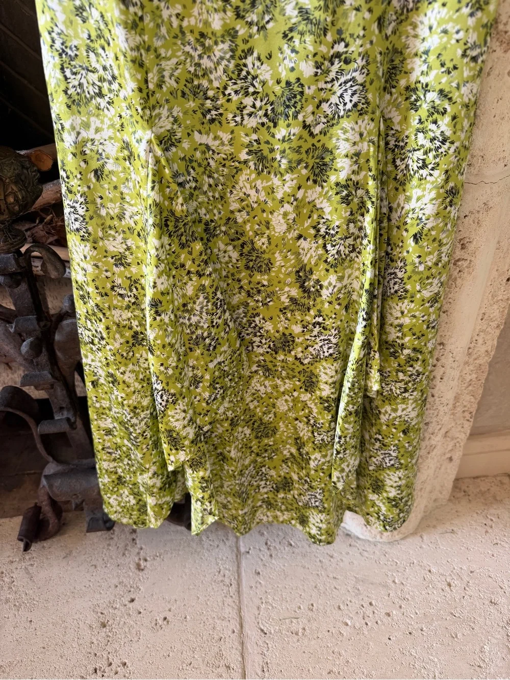 Cinq a Cept Green Silk Floral Dress with Spaghetti Straps